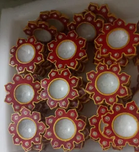 11 Red Marble Diyas for Festival Decoration