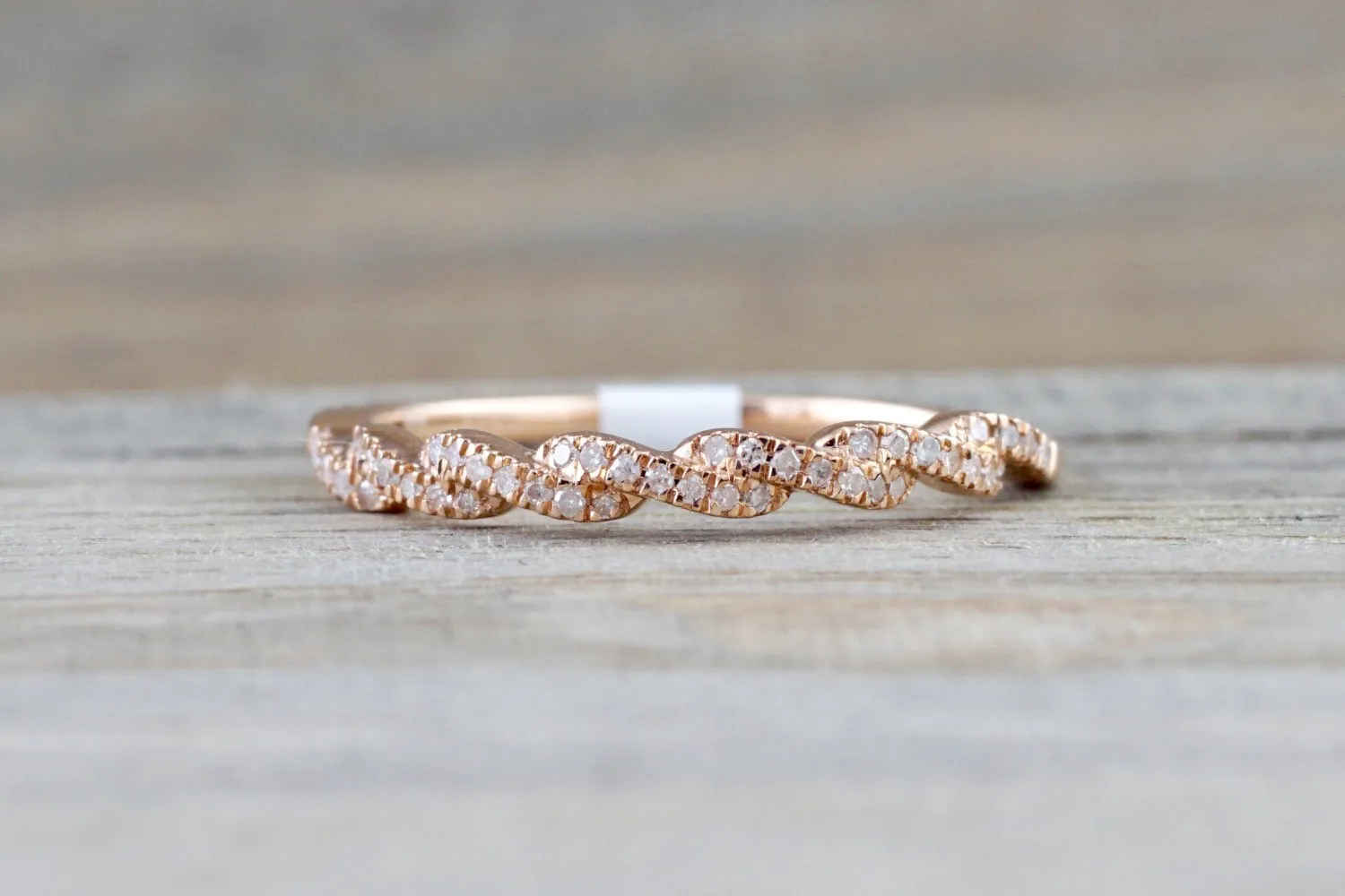 14k Rose Gold Diamond Pave Twist Polished  Ring Band Wedding Promise Rope