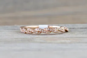 14k Rose Gold Diamond Pave Twist Polished  Ring Band Wedding Promise Rope