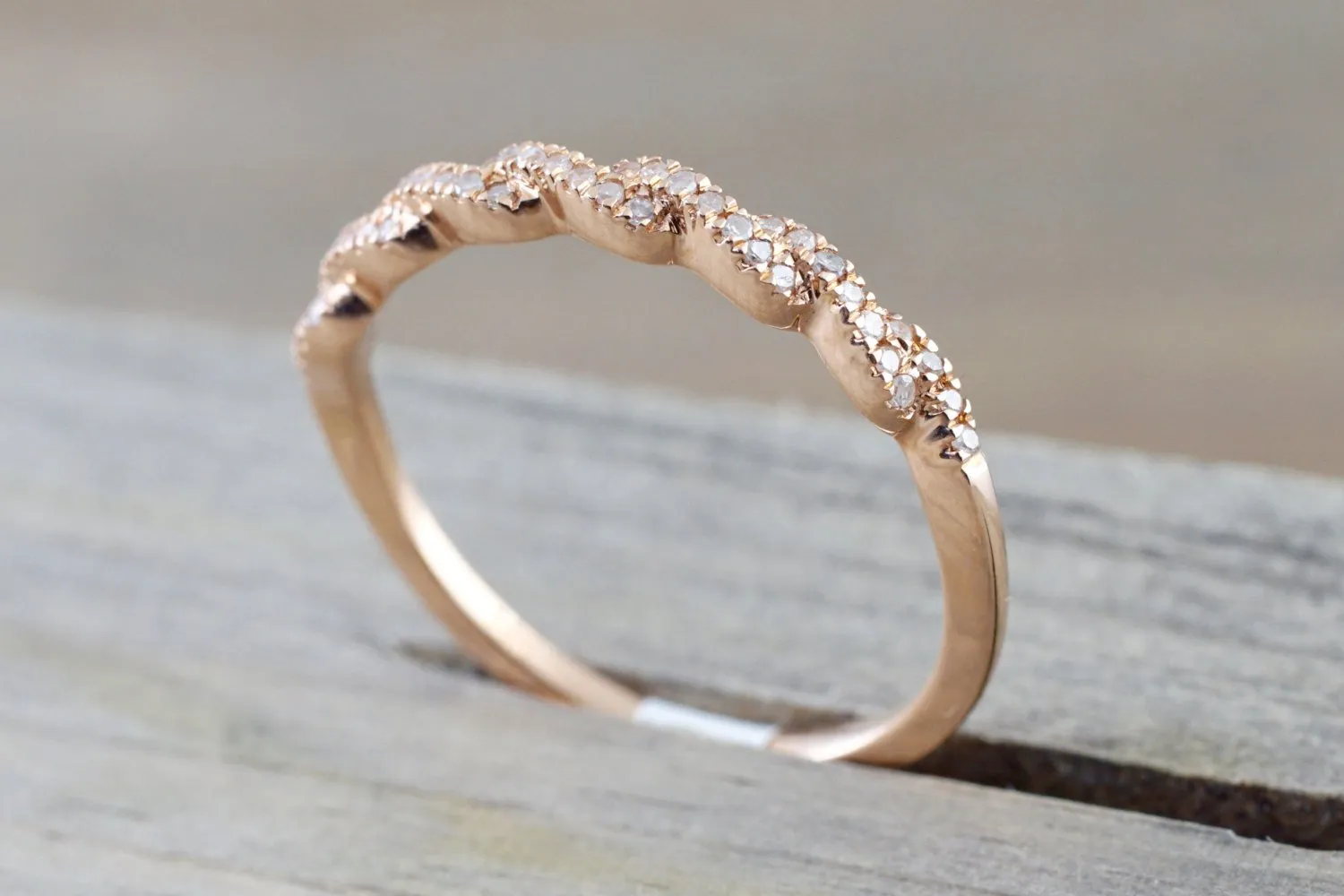 14k Rose Gold Diamond Pave Twist Polished  Ring Band Wedding Promise Rope