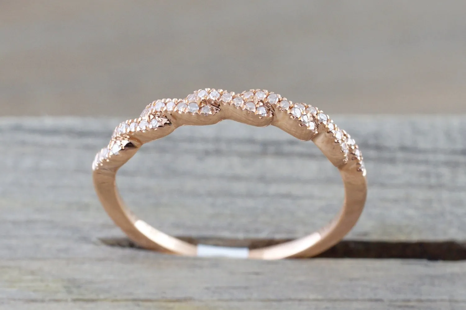 14k Rose Gold Diamond Pave Twist Polished  Ring Band Wedding Promise Rope