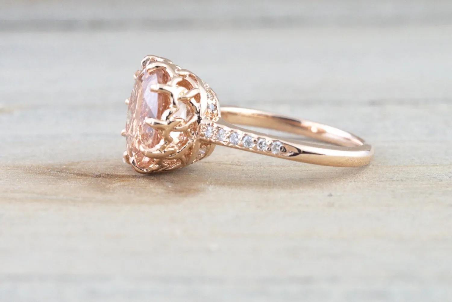 14k Rose Gold Oval Morganite Engagement Promise Wedding Anniversary Ring