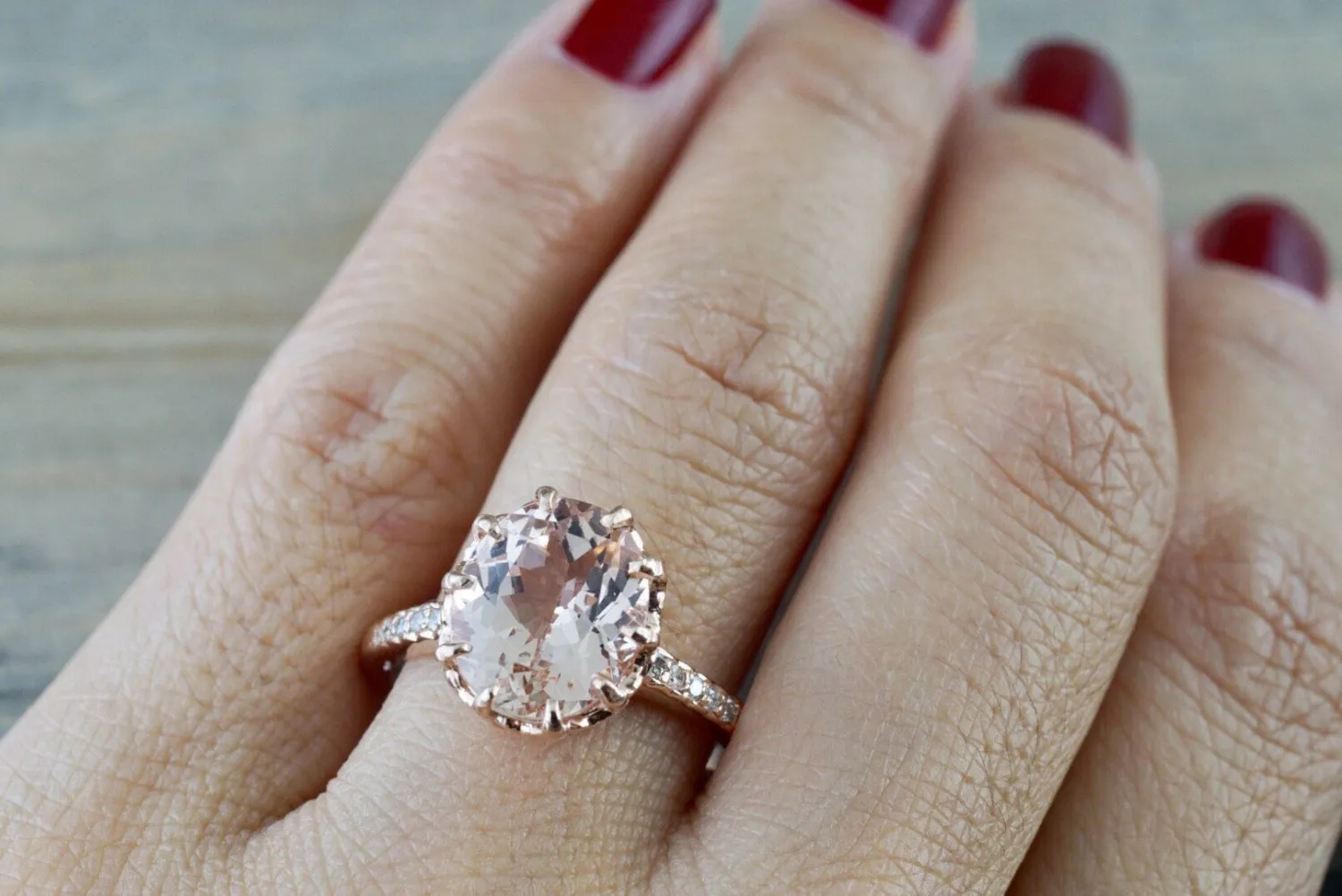 14k Rose Gold Oval Morganite Engagement Promise Wedding Anniversary Ring