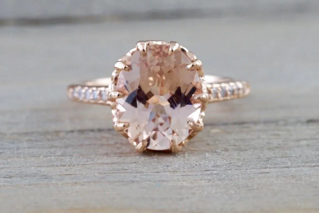 14k Rose Gold Oval Morganite Engagement Promise Wedding Anniversary Ring