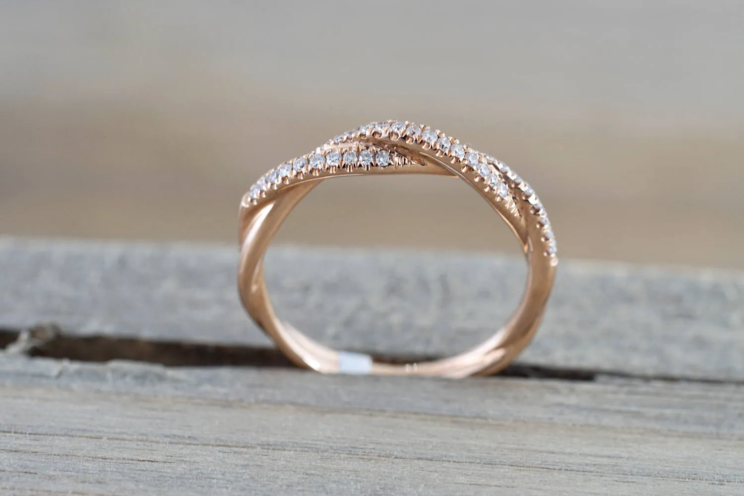 14k Rose Gold Solid Dainty Diamond Rope Design Band Wedding Anniversary Love Ring Band Vintage Thin