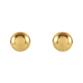 14K Yellow Gold Hollow Ball Screw Back Stud Earrings, 3mm to 6mm