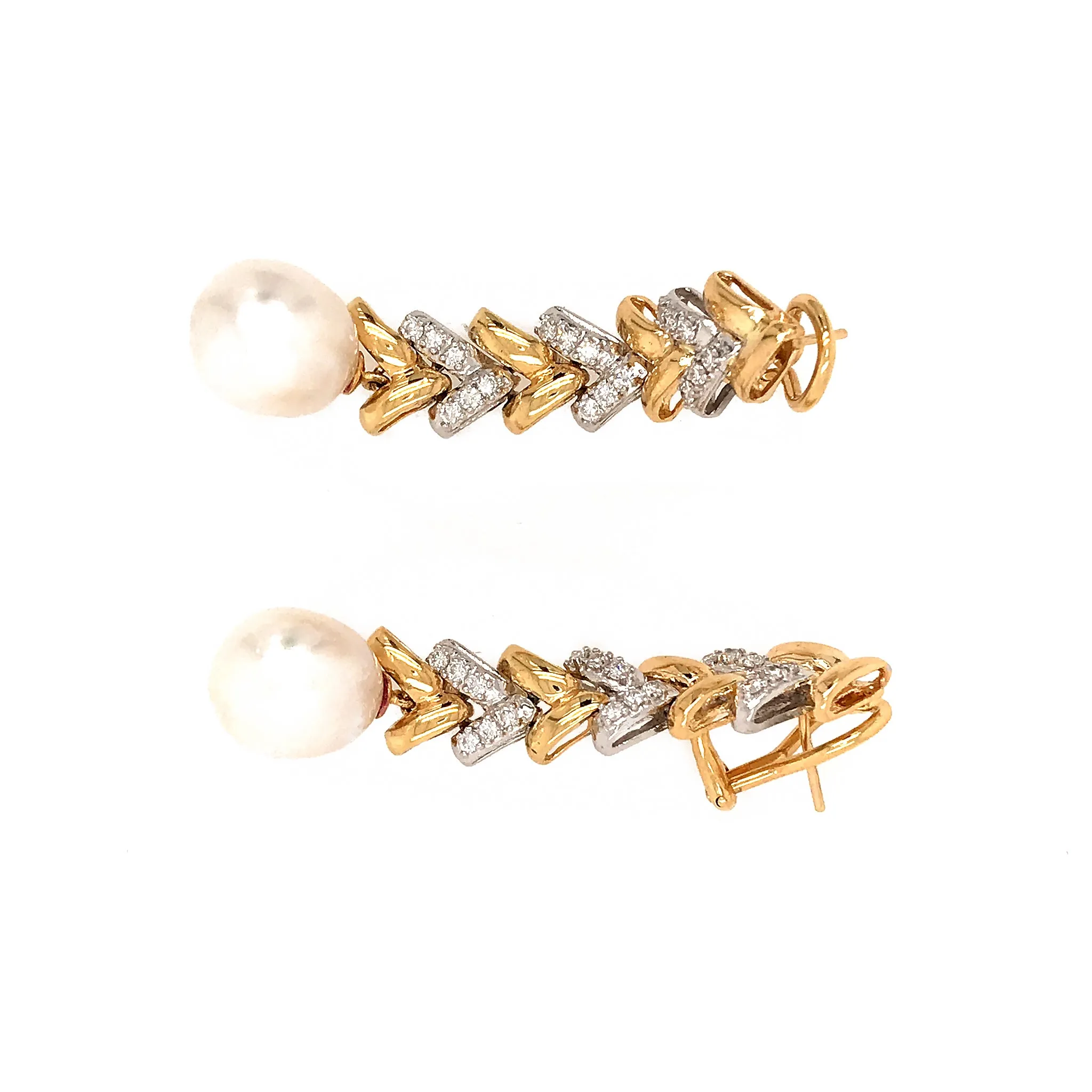 18k Gold Diamond and Pearl Drop Earrings