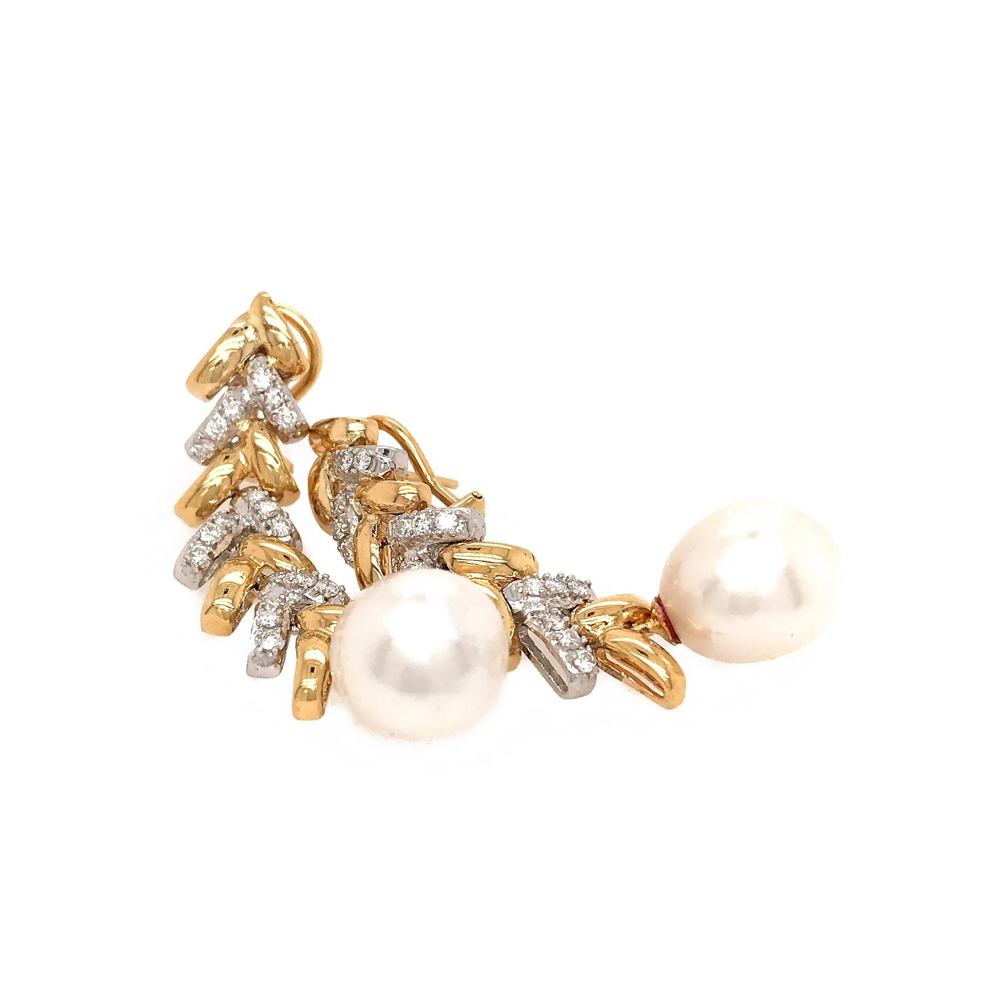 18k Gold Diamond and Pearl Drop Earrings