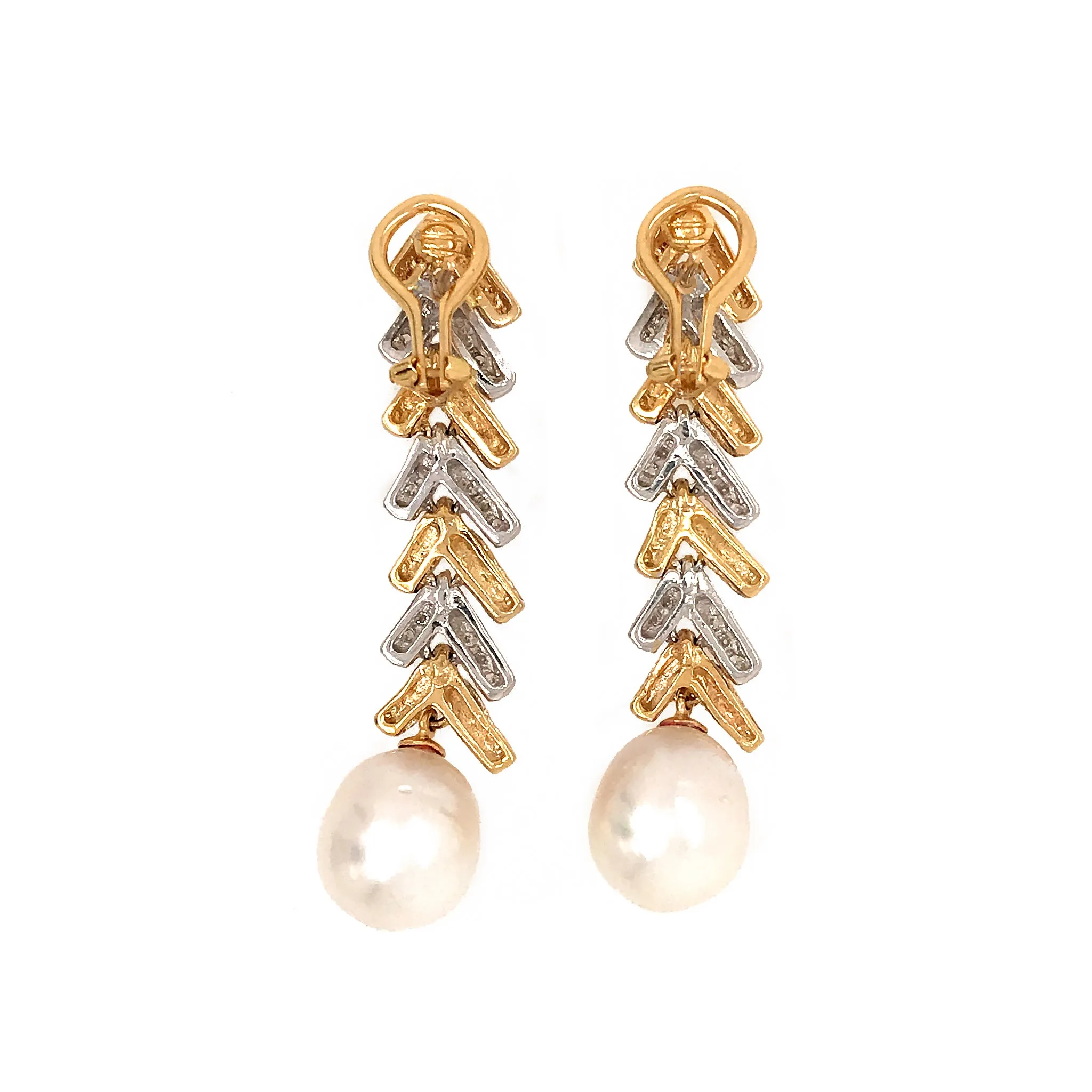 18k Gold Diamond and Pearl Drop Earrings