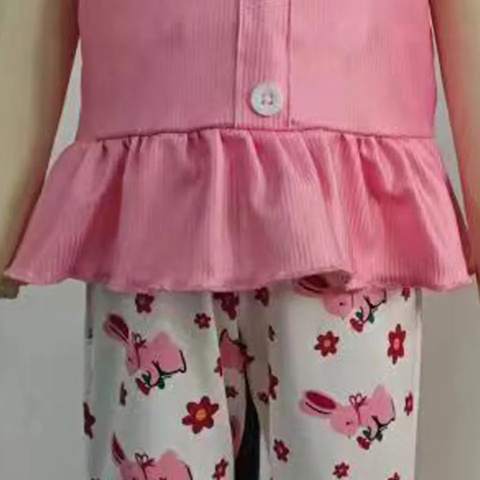 2 Pieces Set Baby Kid Girls Solid Color Print Tank Tops And Flower Pants Wholesale 24030176