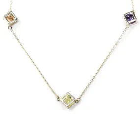 36 Inch Cubic Zirconia Cube Necklace Gold Tone