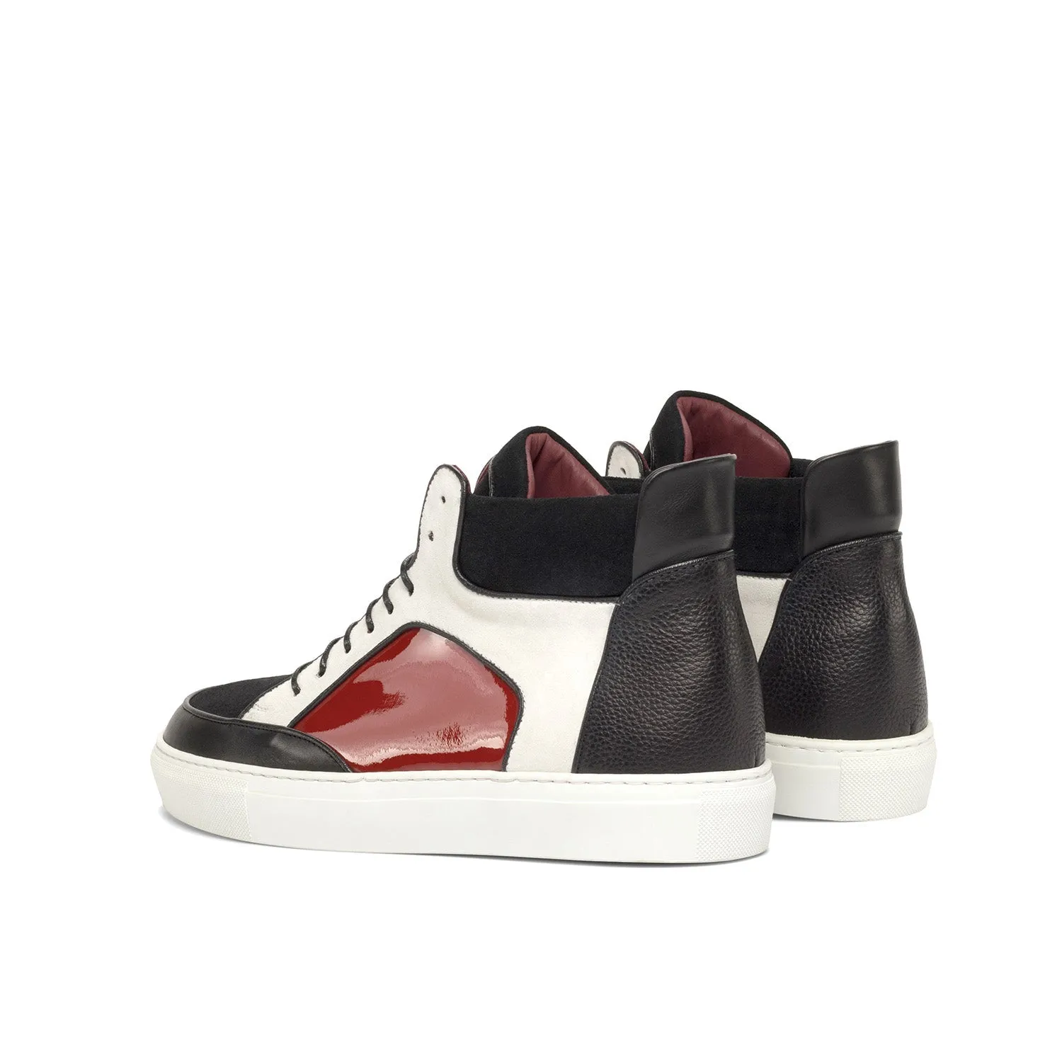 Ambrogio Bespoke Men's Shoes Black, White & Red Multi-Material Leather High-Top Sneakers (AMB2249)