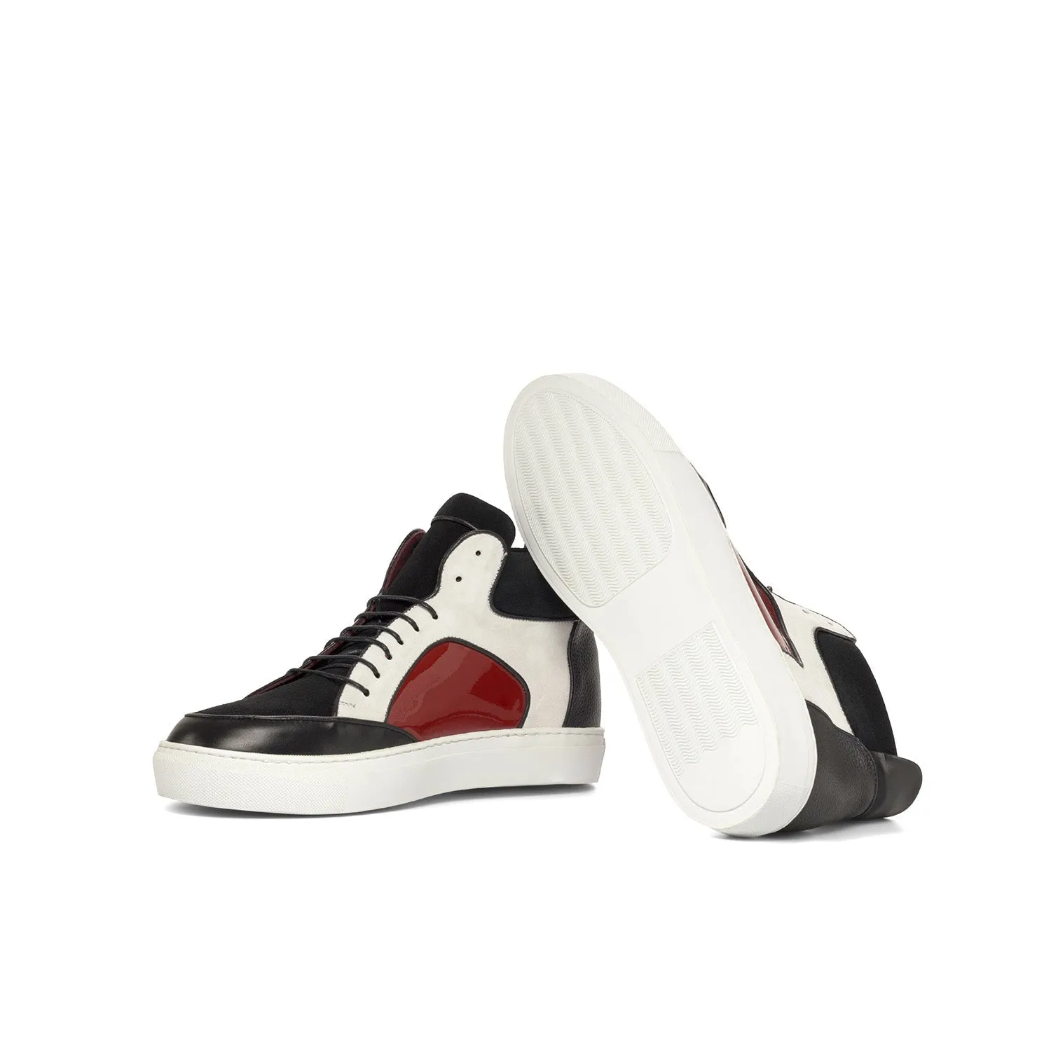 Ambrogio Bespoke Men's Shoes Black, White & Red Multi-Material Leather High-Top Sneakers (AMB2249)