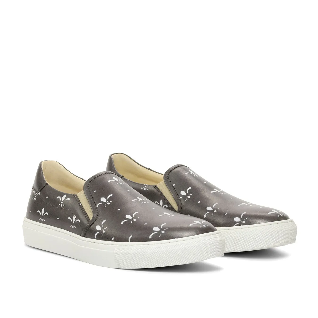 Ambrogio Bespoke Men's Shoes Gray Calf-Skin Leather Stencil Slip-On Sneakers (AMB2263)