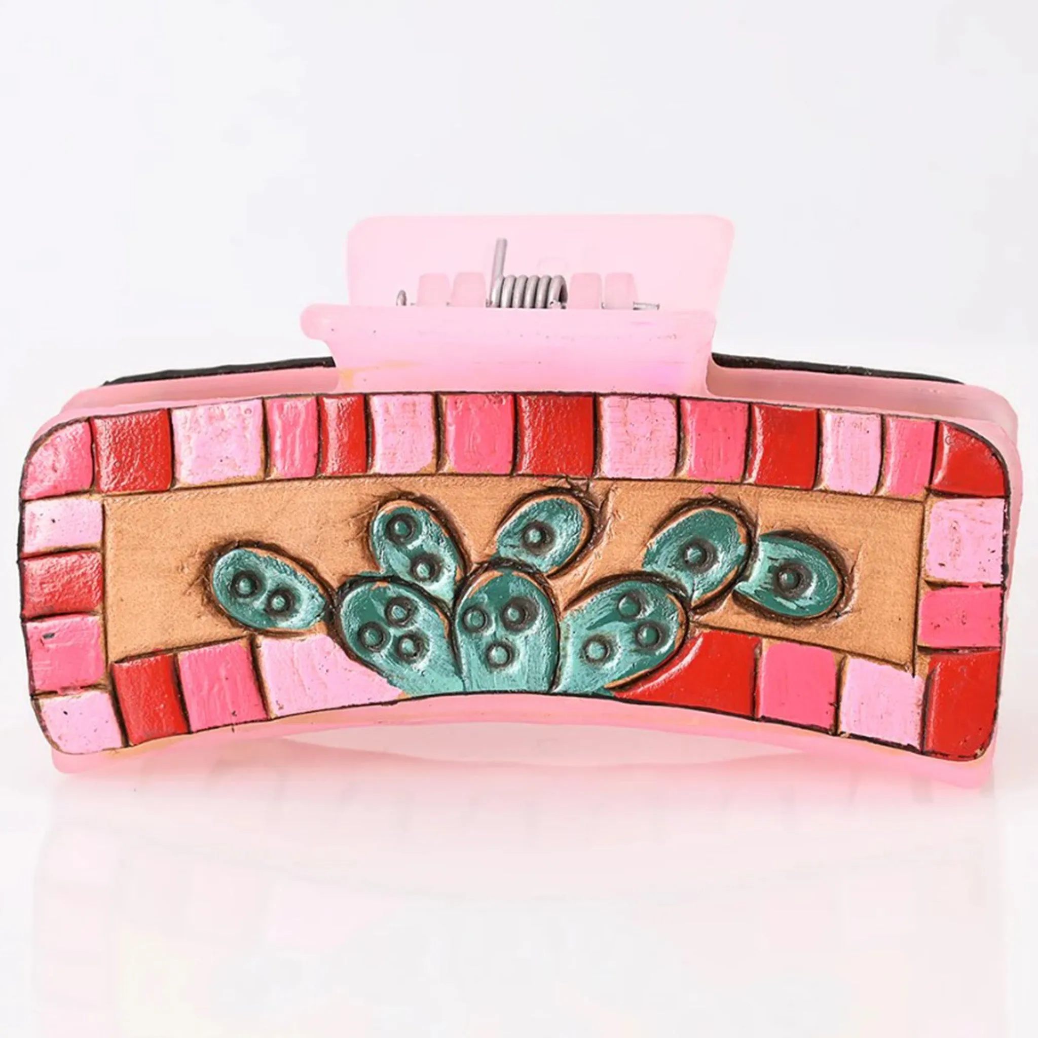 American Darling Pink Painted Cactus Leather Hairclip