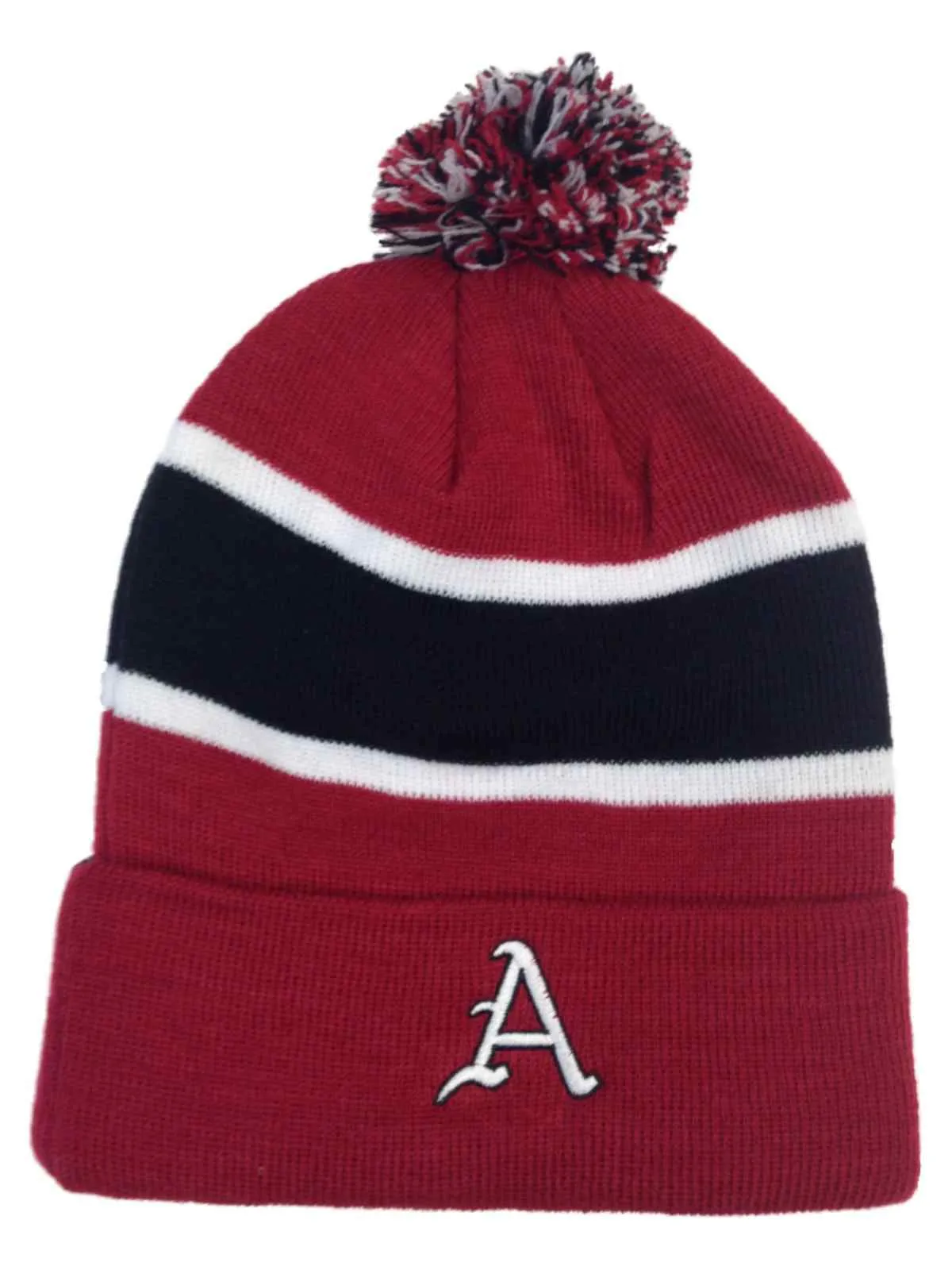 Arkansas Razorbacks TOW Tri-Tone Whirl Knit Cuffed Poof Winter Hat Cap Beanie