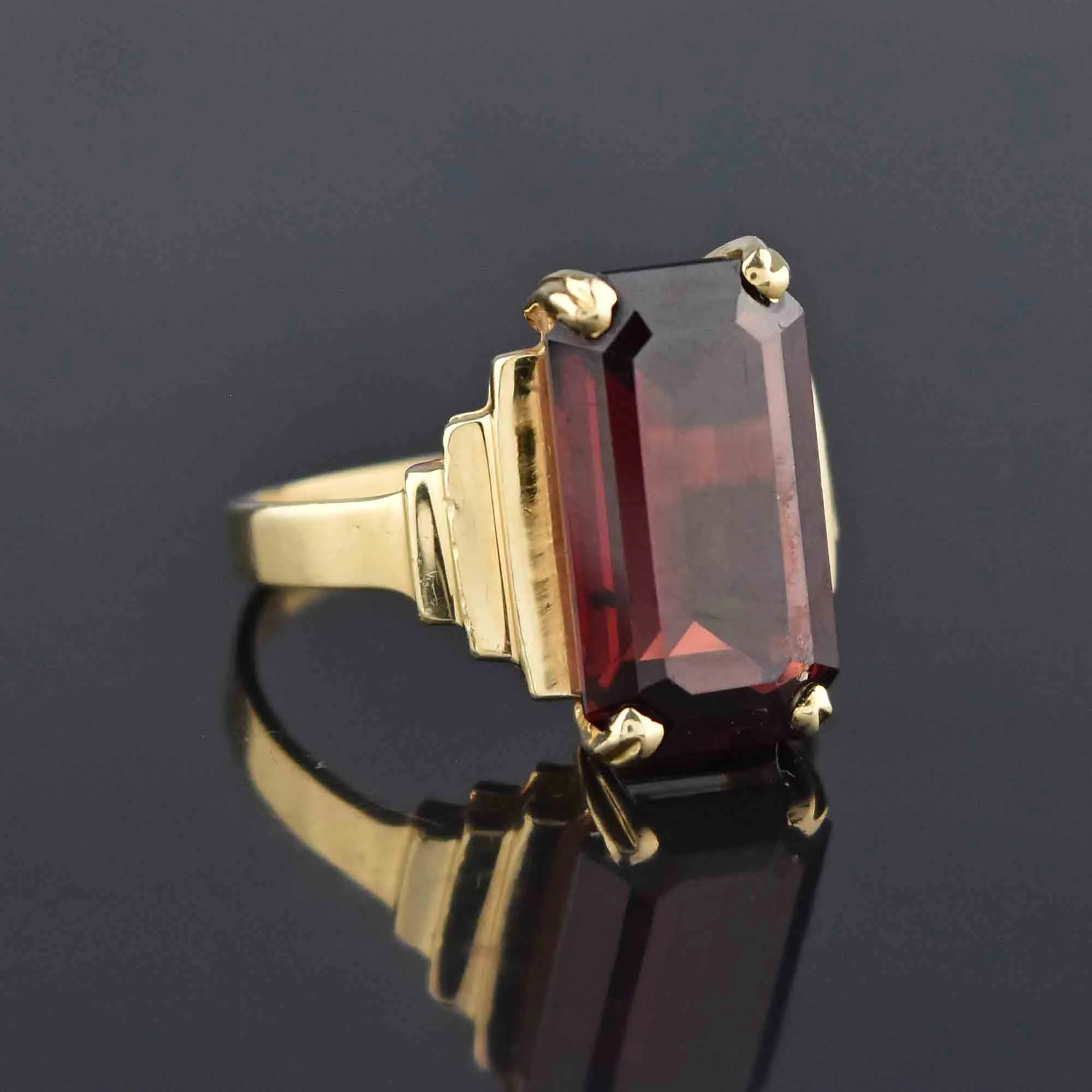 Art Deco Style 14K Gold Garnet Ring, Sz 6