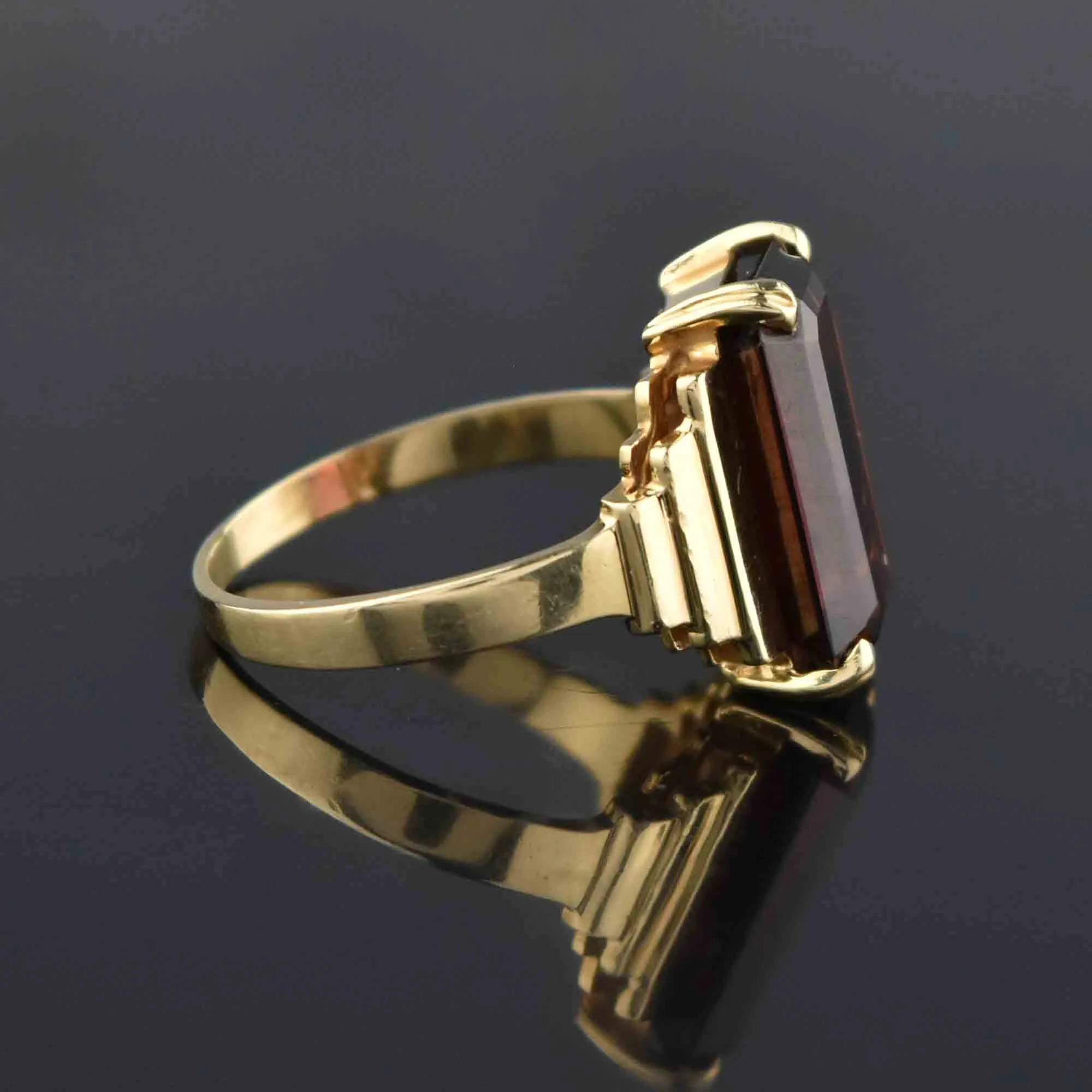 Art Deco Style 14K Gold Garnet Ring, Sz 6