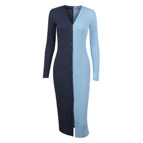 Autumn Dresses for Women Slim Midi Dress Long Sleeve Shirt Dress