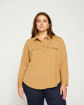 Ava Cotton Jersey Button-Down Shirt - Vintage Khaki