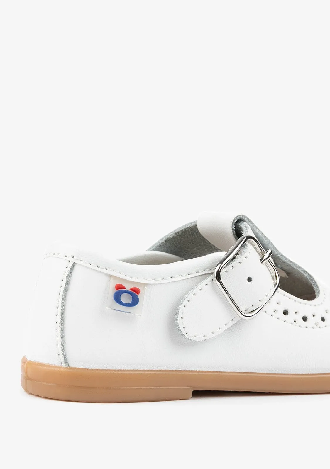 Baby's White Washable Leather Shoes Punched Detail