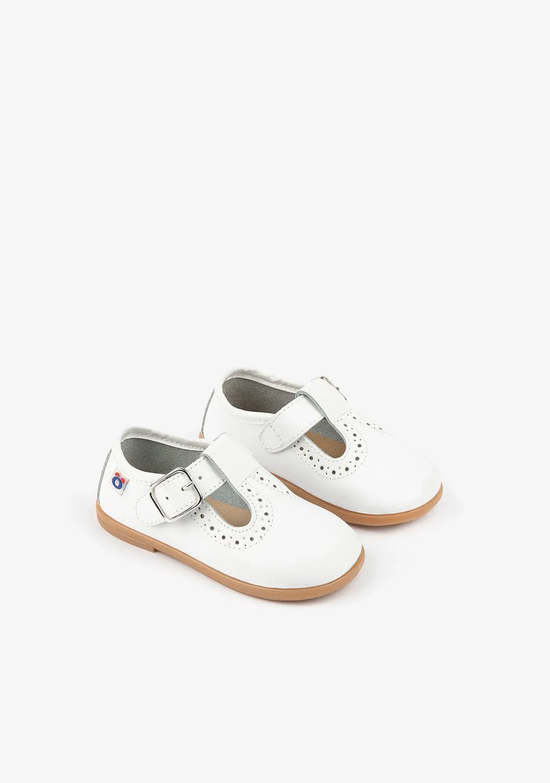 Baby's White Washable Leather Shoes Punched Detail