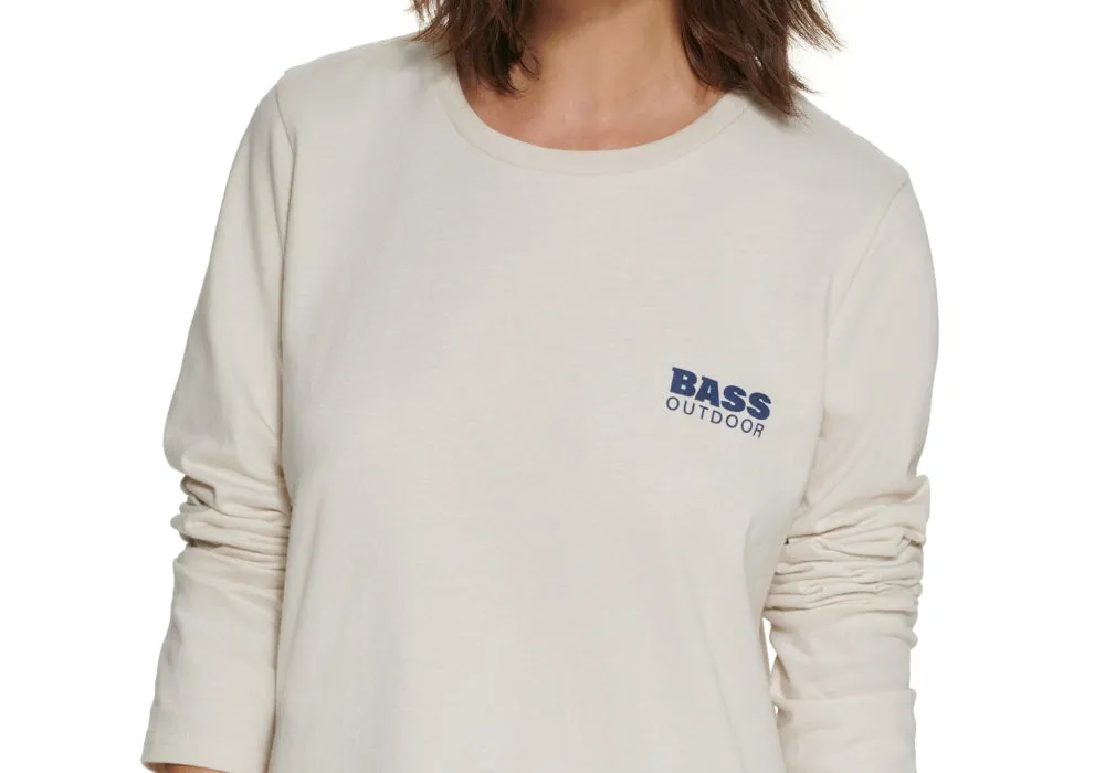 Bass Outdoor Women's Logo Graphic Long Sleeve Crew Neck T-Shirt Beige Size Large