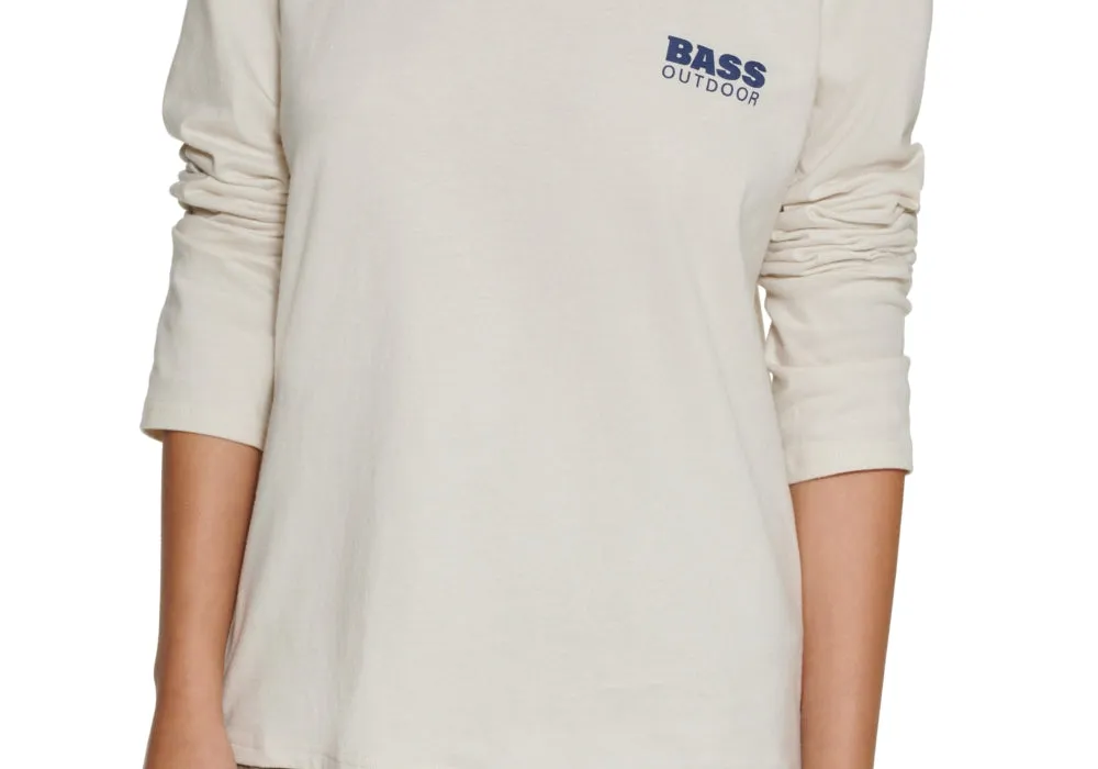 Bass Outdoor Women's Logo Graphic Long Sleeve Crew Neck T-Shirt Beige Size Large