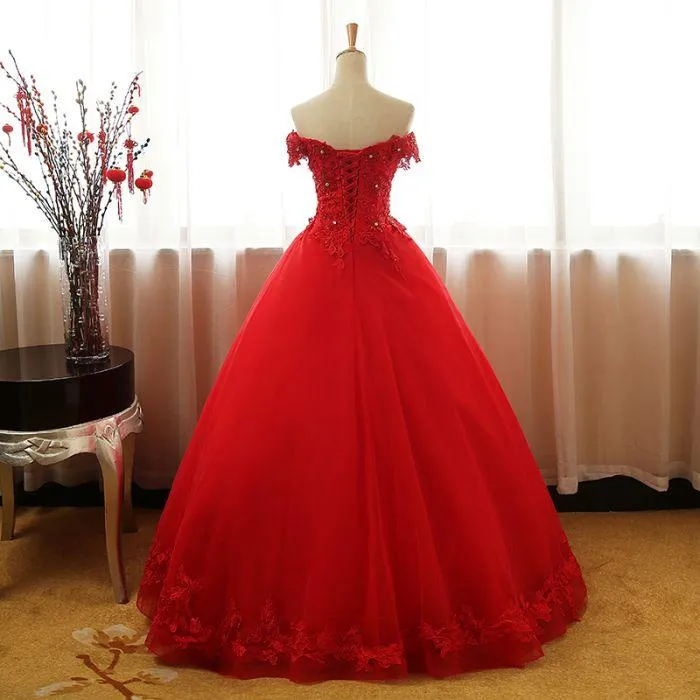 Beautiful Red Tulle Sweet 16 Gowns, Prom Gowns, Red Party Dress