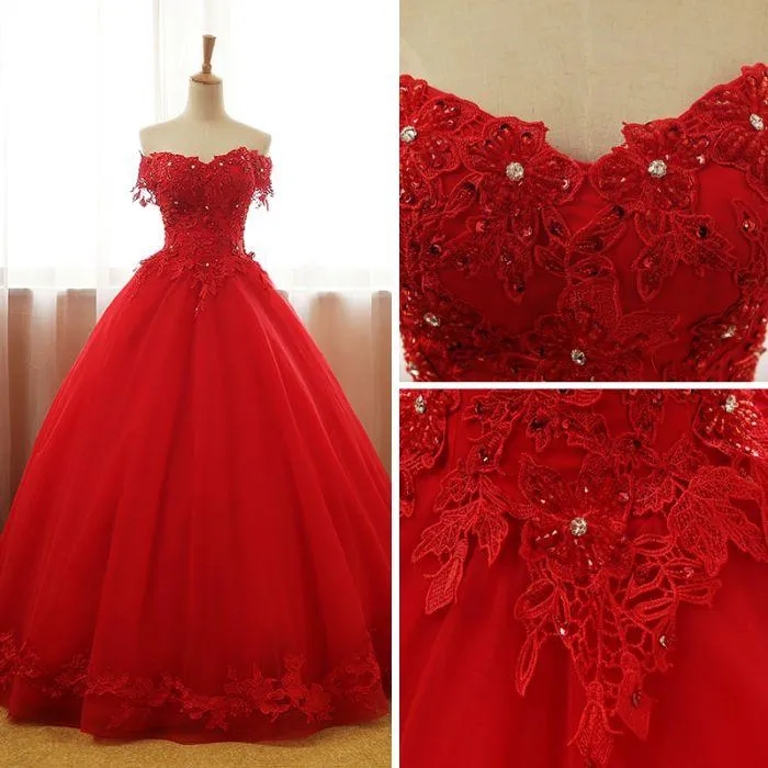 Beautiful Red Tulle Sweet 16 Gowns, Prom Gowns, Red Party Dress