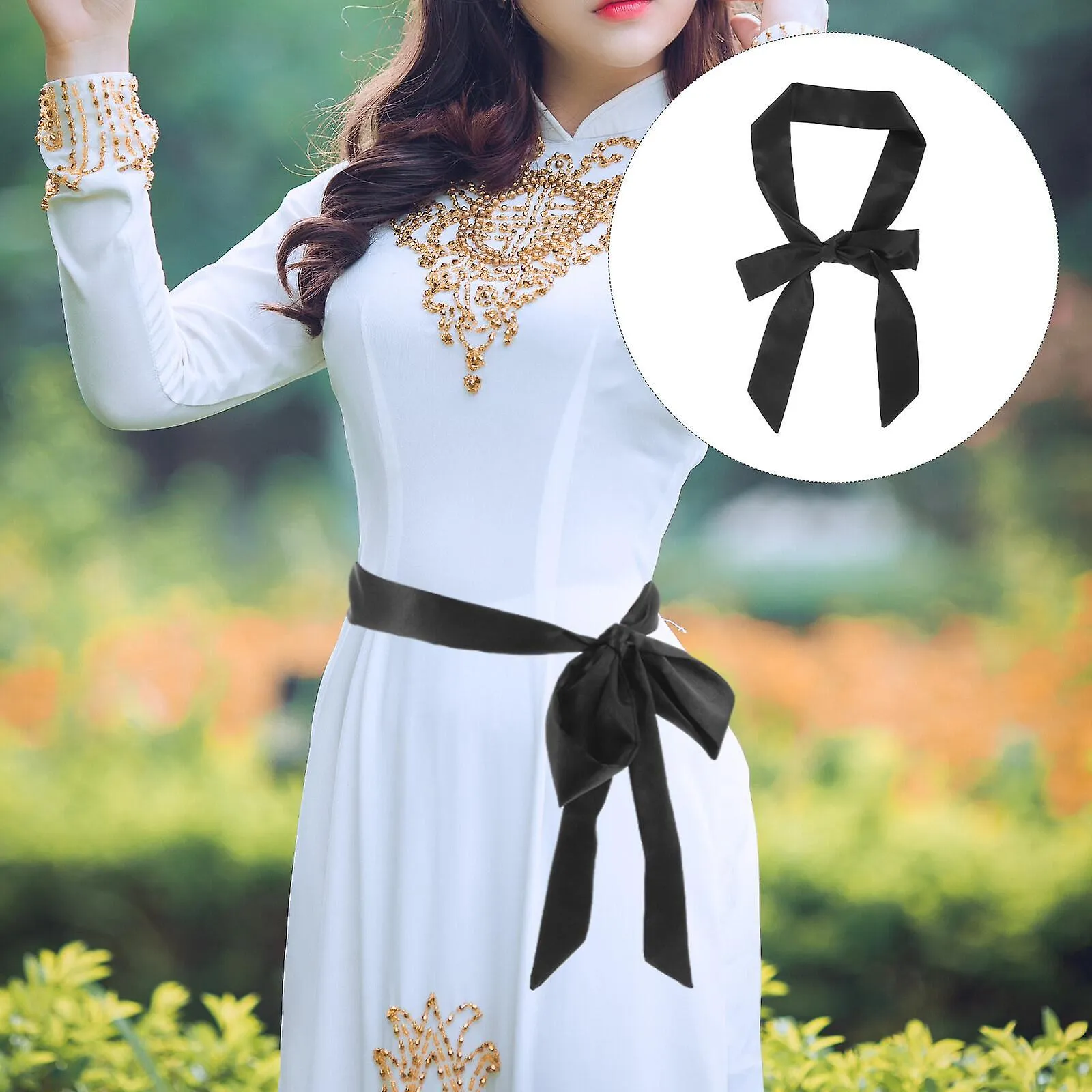 Black Satin Ribbon Belts Women Dresses Fabric Bathrobe Strap Womens Silk Waist Tie Miss Sash