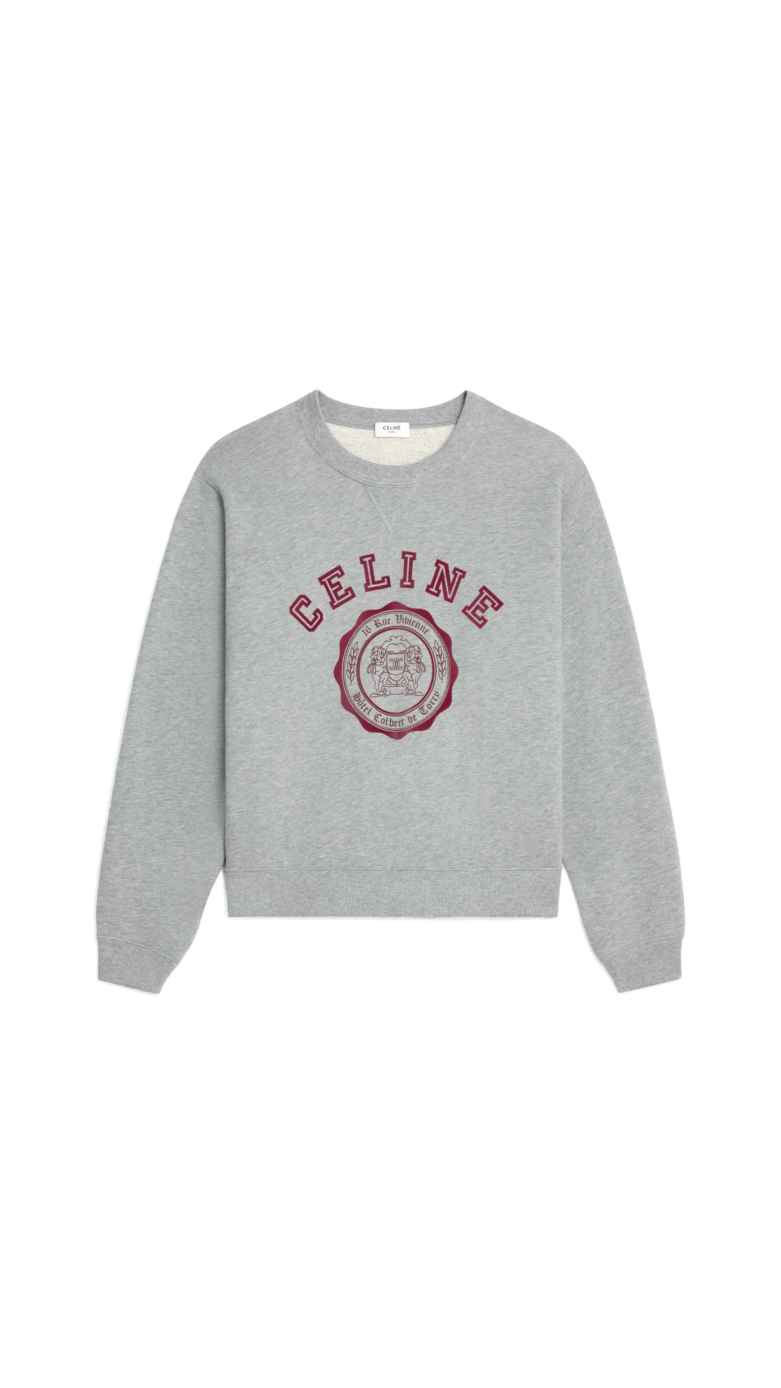 Blason Loose Sweatshirt in Cotton Fleece - Grey Mélange/Burgundy