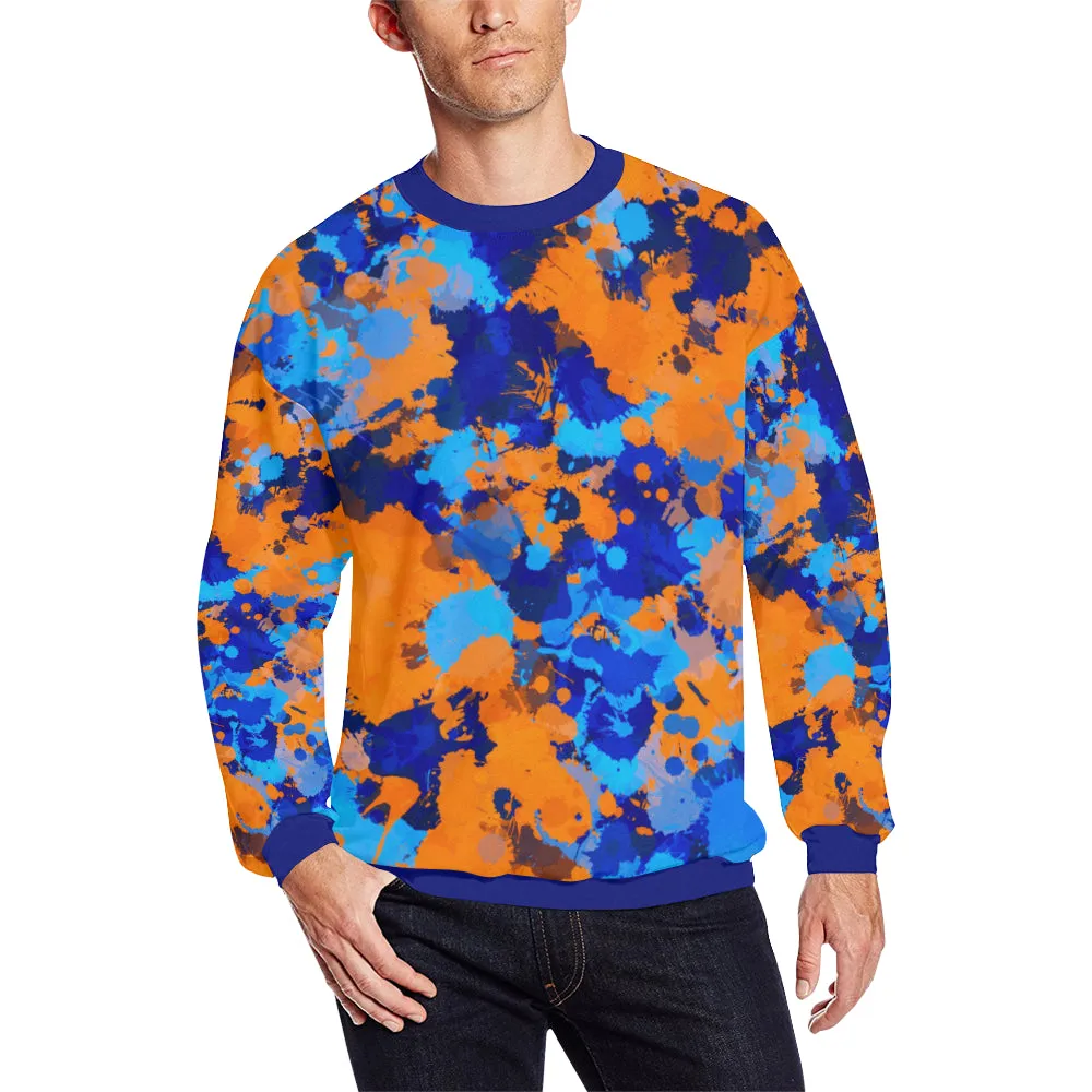 Blue and Orange Paint Splatter Men's Big & Tall Oversized Fleece Crewneck Sweatshirt