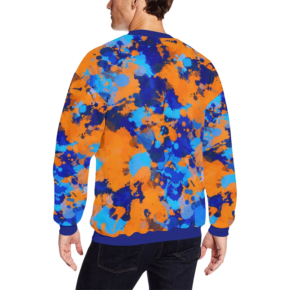 Blue and Orange Paint Splatter Men's Big & Tall Oversized Fleece Crewneck Sweatshirt