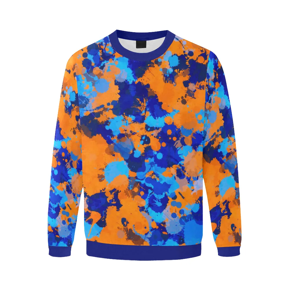 Blue and Orange Paint Splatter Men's Big & Tall Oversized Fleece Crewneck Sweatshirt