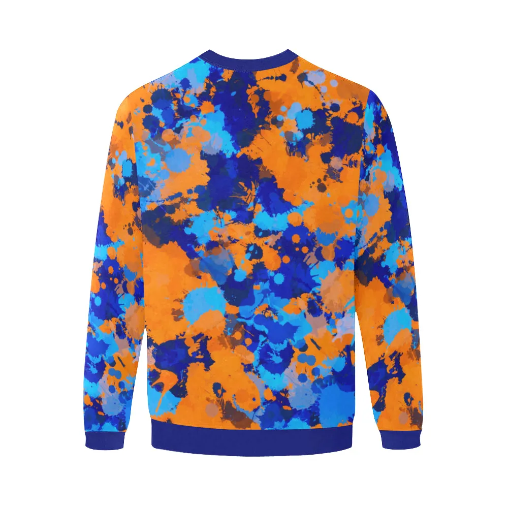 Blue and Orange Paint Splatter Men's Big & Tall Oversized Fleece Crewneck Sweatshirt