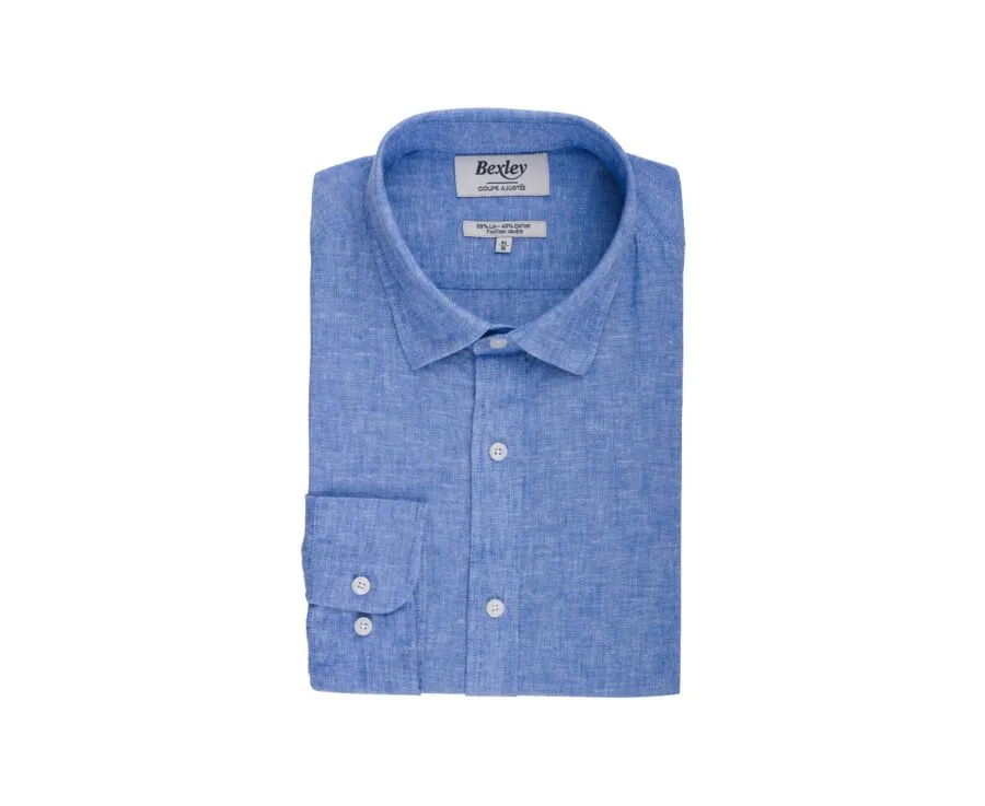 Blue Chambray & Ocean cotton linen shirt - SILBERT