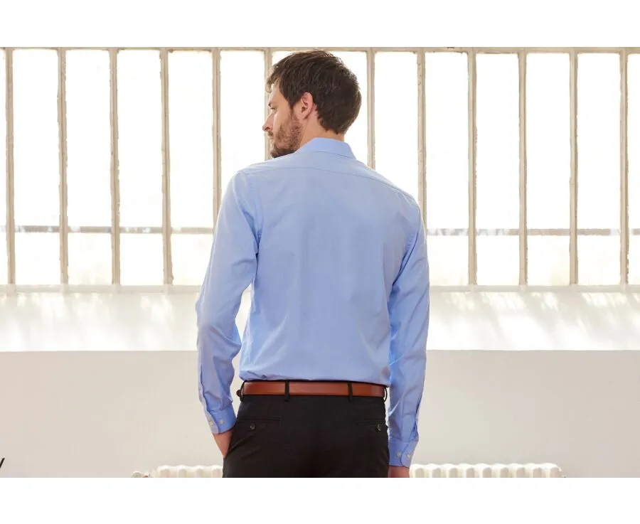 Blue sky shirt 100% cotton - Straight collar - MAXIME CLASSIC