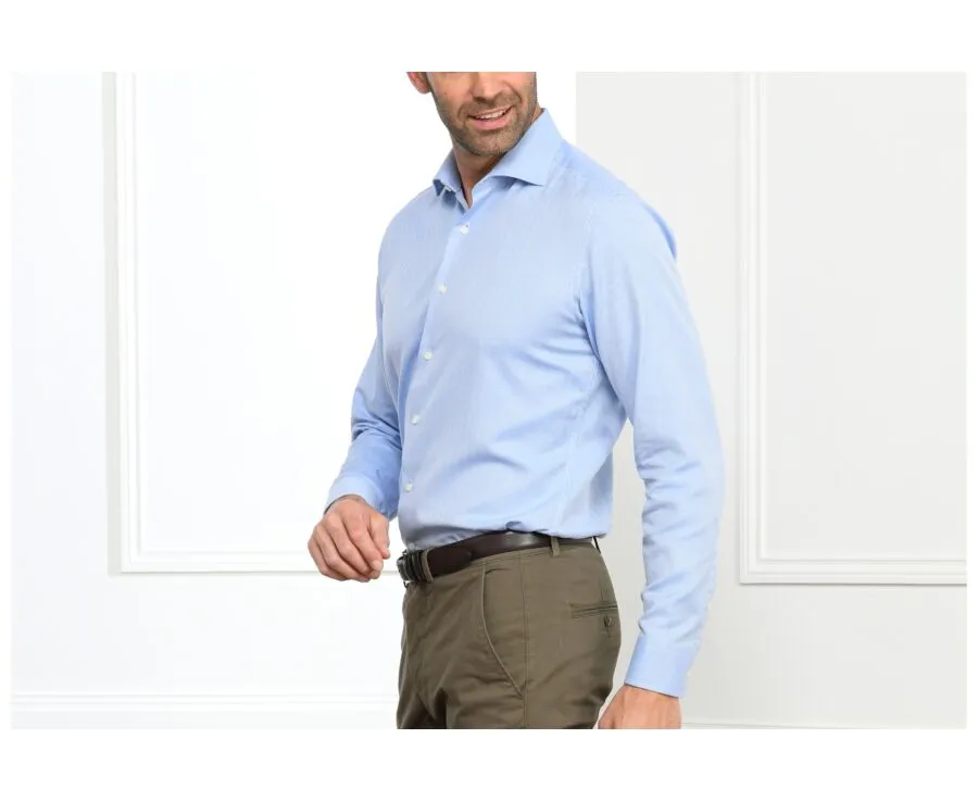 Blue Twill shirt with chevron pattern - Italian collar - LUIGI