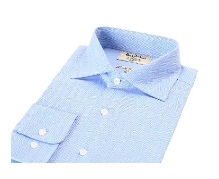 Blue Twill shirt with chevron pattern - Italian collar - LUIGI