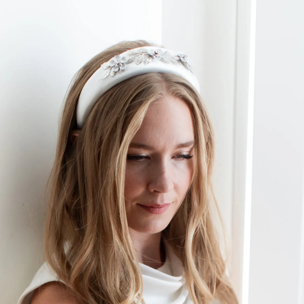 Bridal Satin Headband with Blossom Design