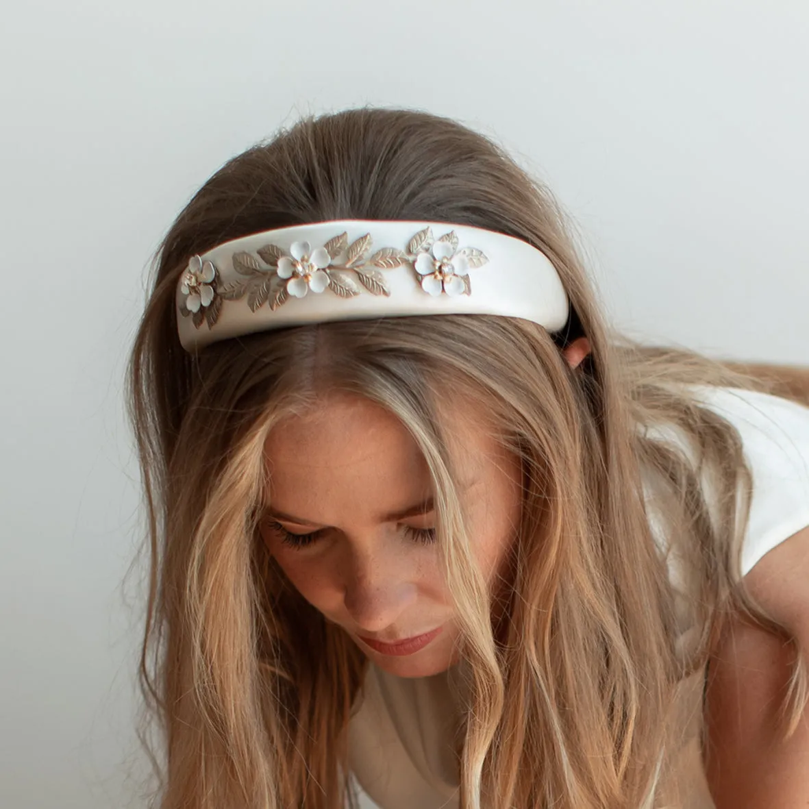 Bridal Satin Headband with Blossom Design