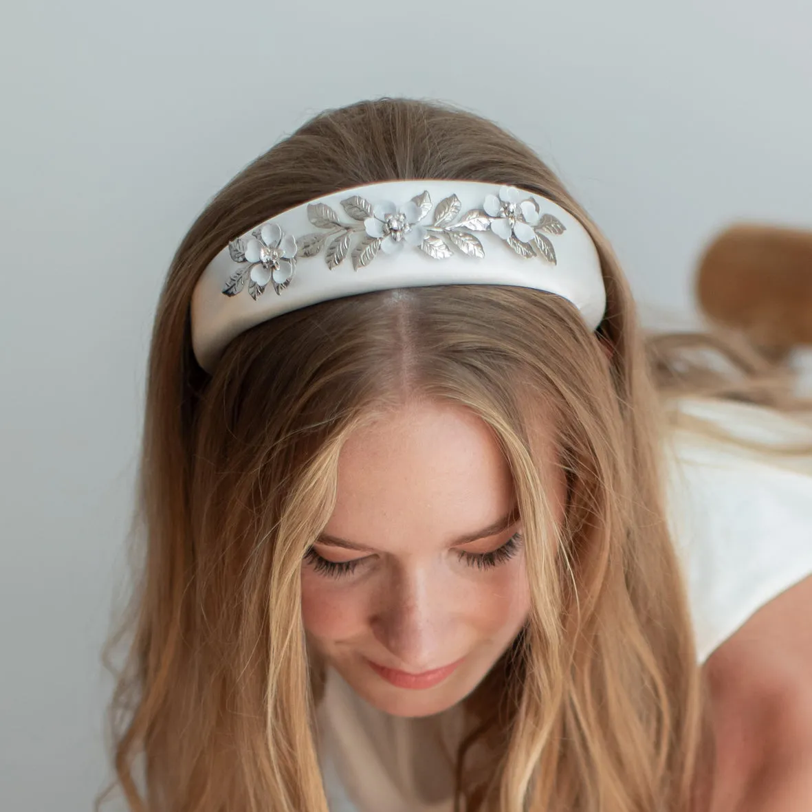 Bridal Satin Headband with Blossom Design