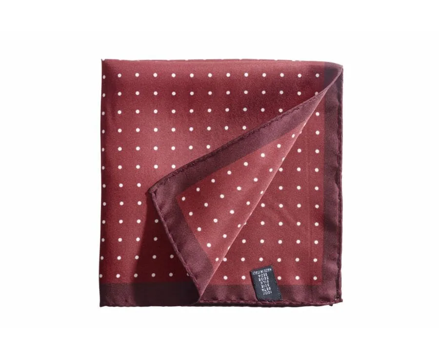 Burgundy and White Dotted Mulberry Silk Pocket Square