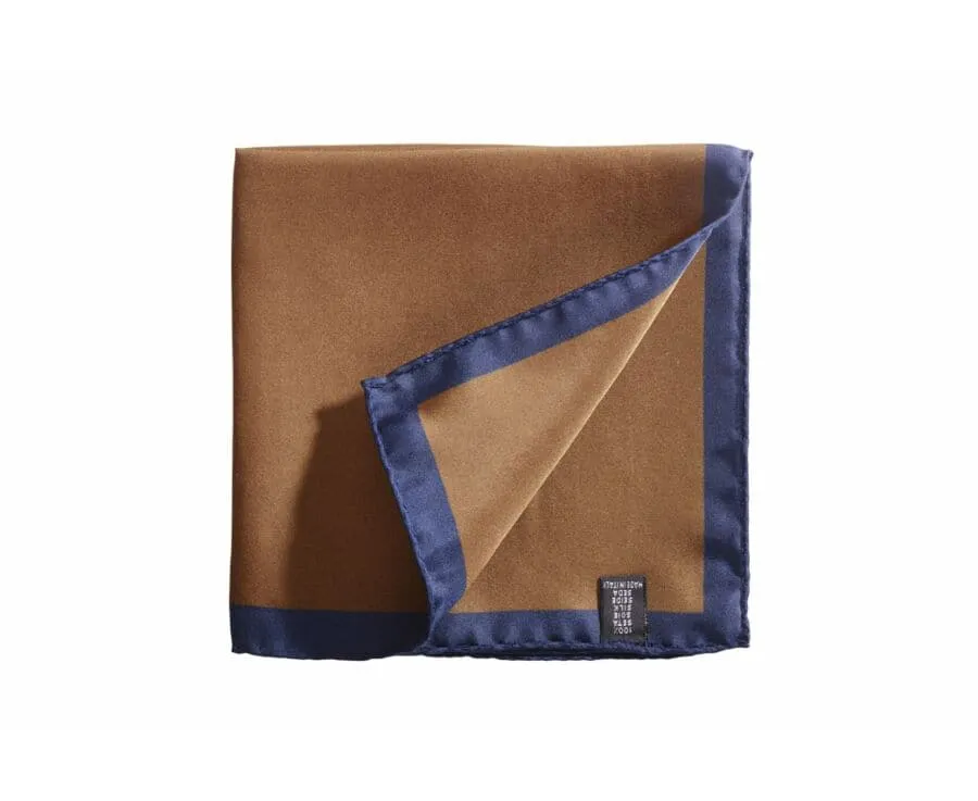 Camel and Navy border Mulberry Silk Pocket Square