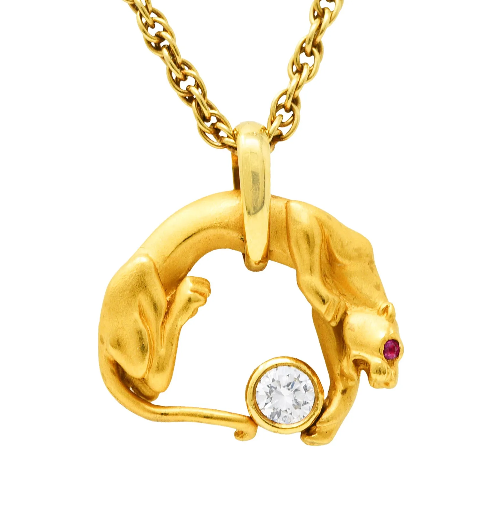 Carrera Y Carrera Diamond 18 Karat Yellow Gold Panther Pendant Necklace