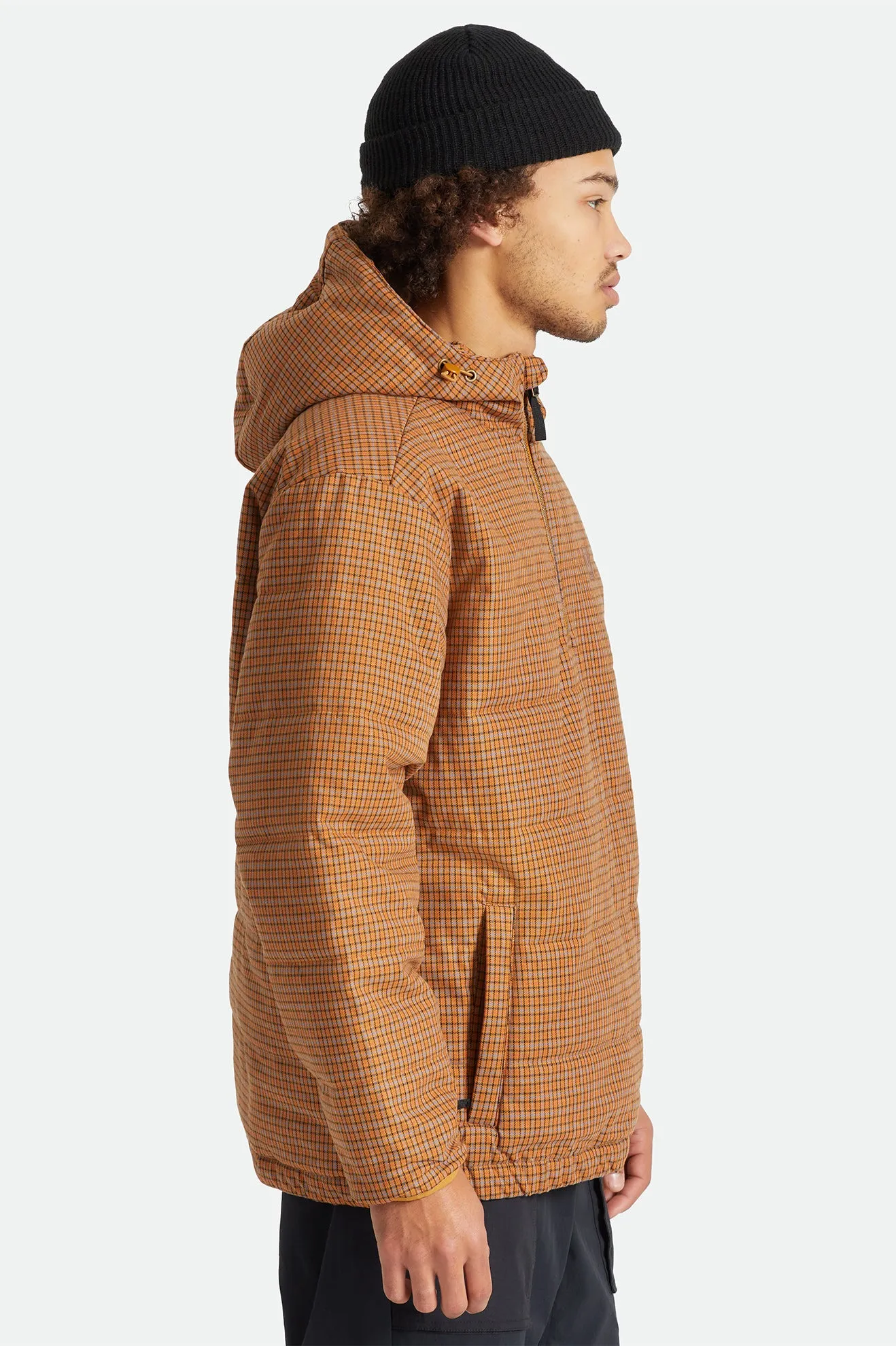 Cass 1/2 Zip Hooded Puffer Jacket - Brick Plaid