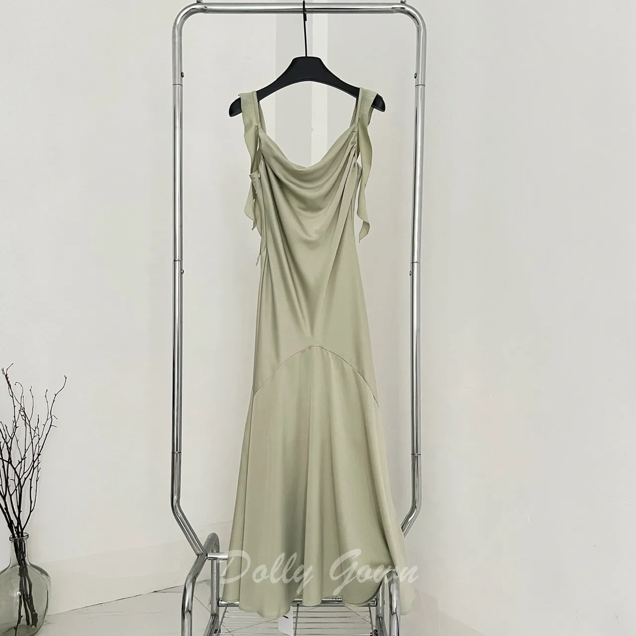 Casual Sage Green Cowl Neck Maxi Slip Dress Bridesmaid Dresses