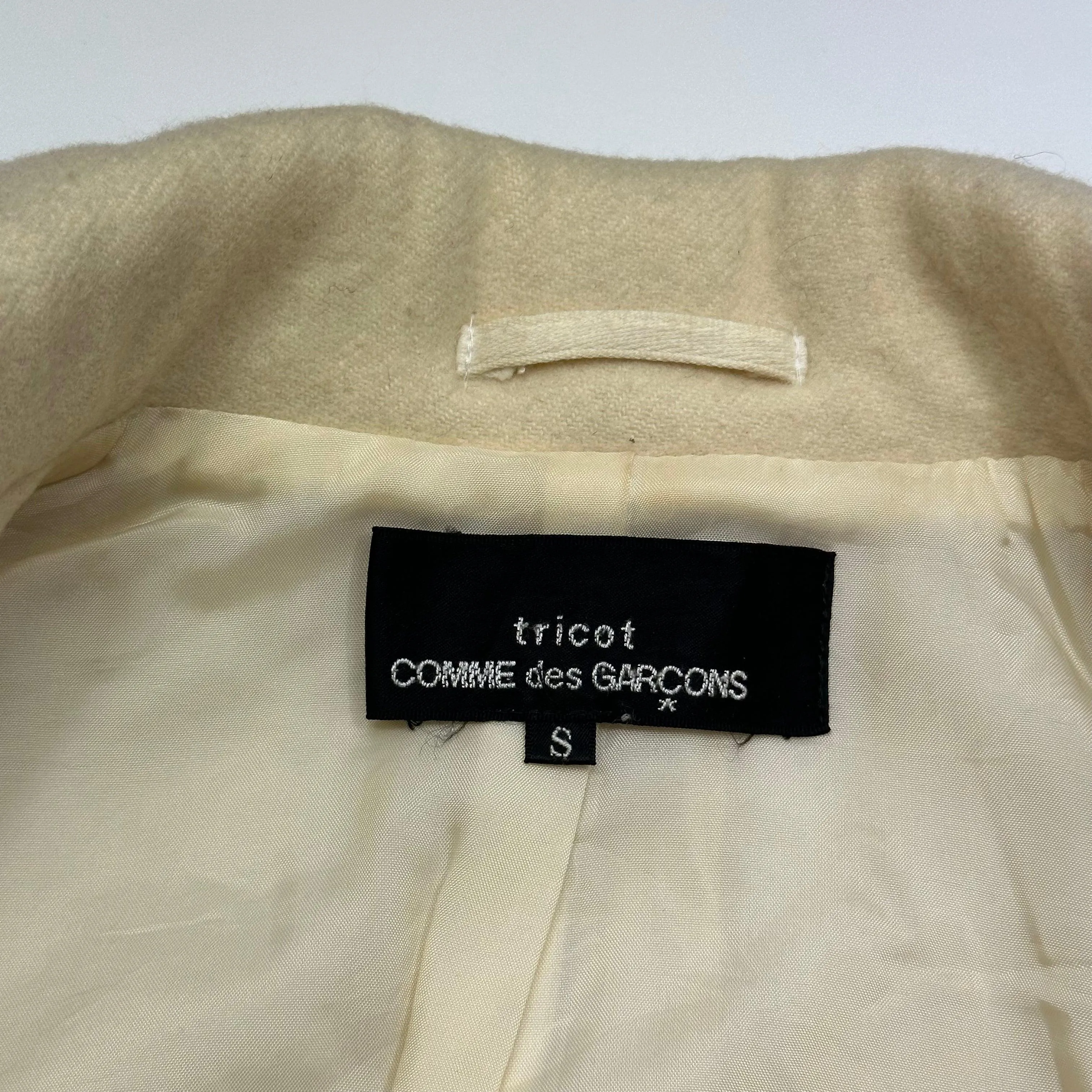 CDG Tricot 2002 Cream Angora & Wool Mini Blazer Jacket - S