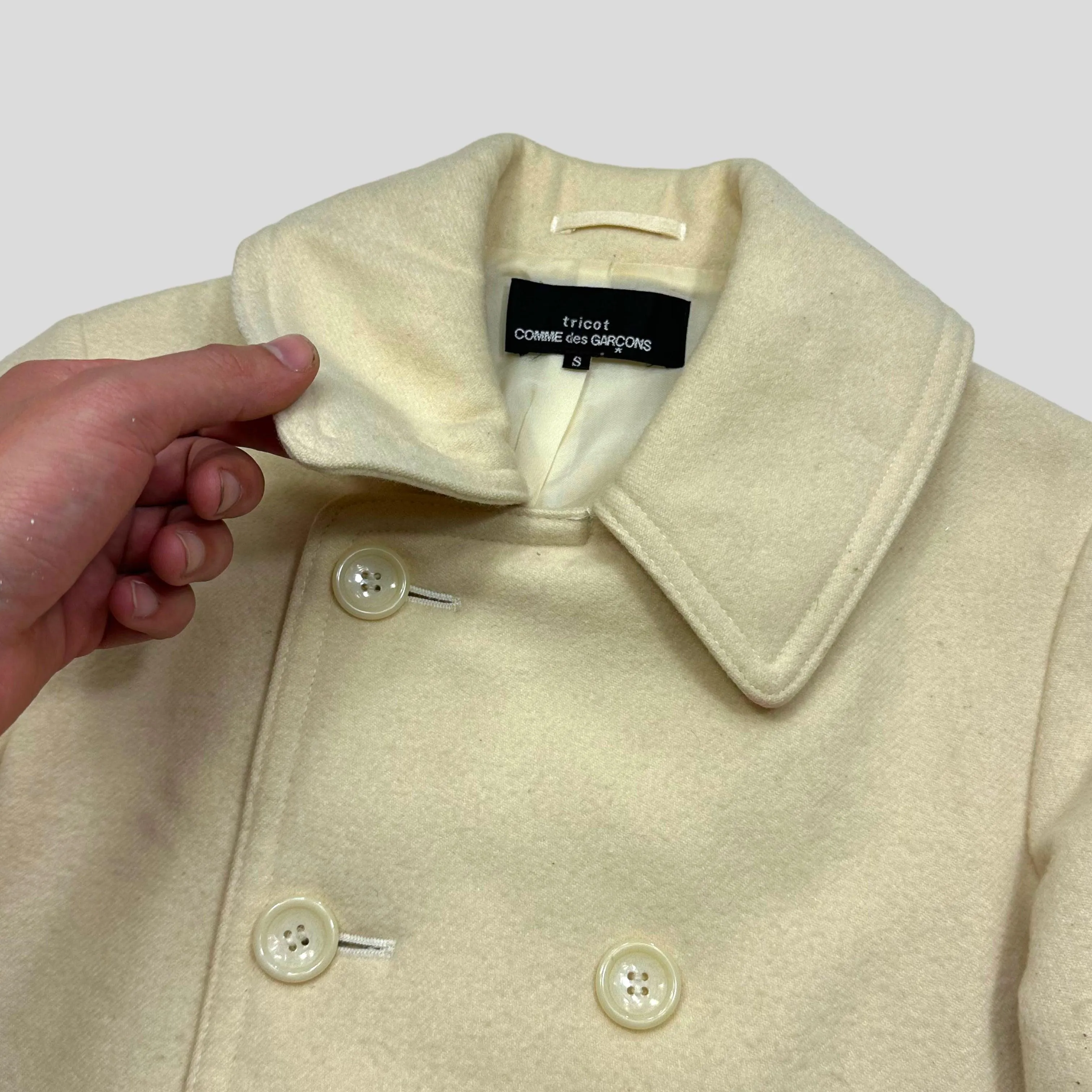 CDG Tricot 2002 Cream Angora & Wool Mini Blazer Jacket - S